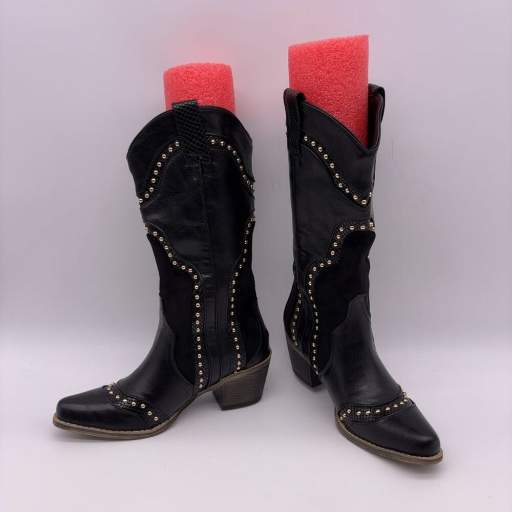 Unknown Black Leather Studded Cowgirl Boots